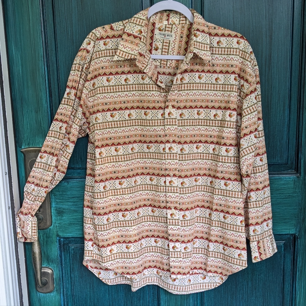 Neo Nostalgia Folk Western Rooster Print Button Down Shirt | Boho Prairie